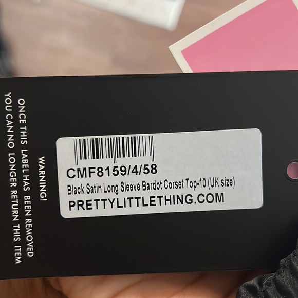 Pretty Little Thing Black Satin Long Sleeve Bardot Corset Top, US 6 - 8 M, NWT - Picture 8 of 8